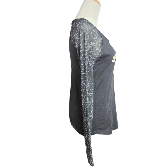 Harley Davidson Black Long Sheer Sleeve Tee Shirt Top - Picture 3 of 7